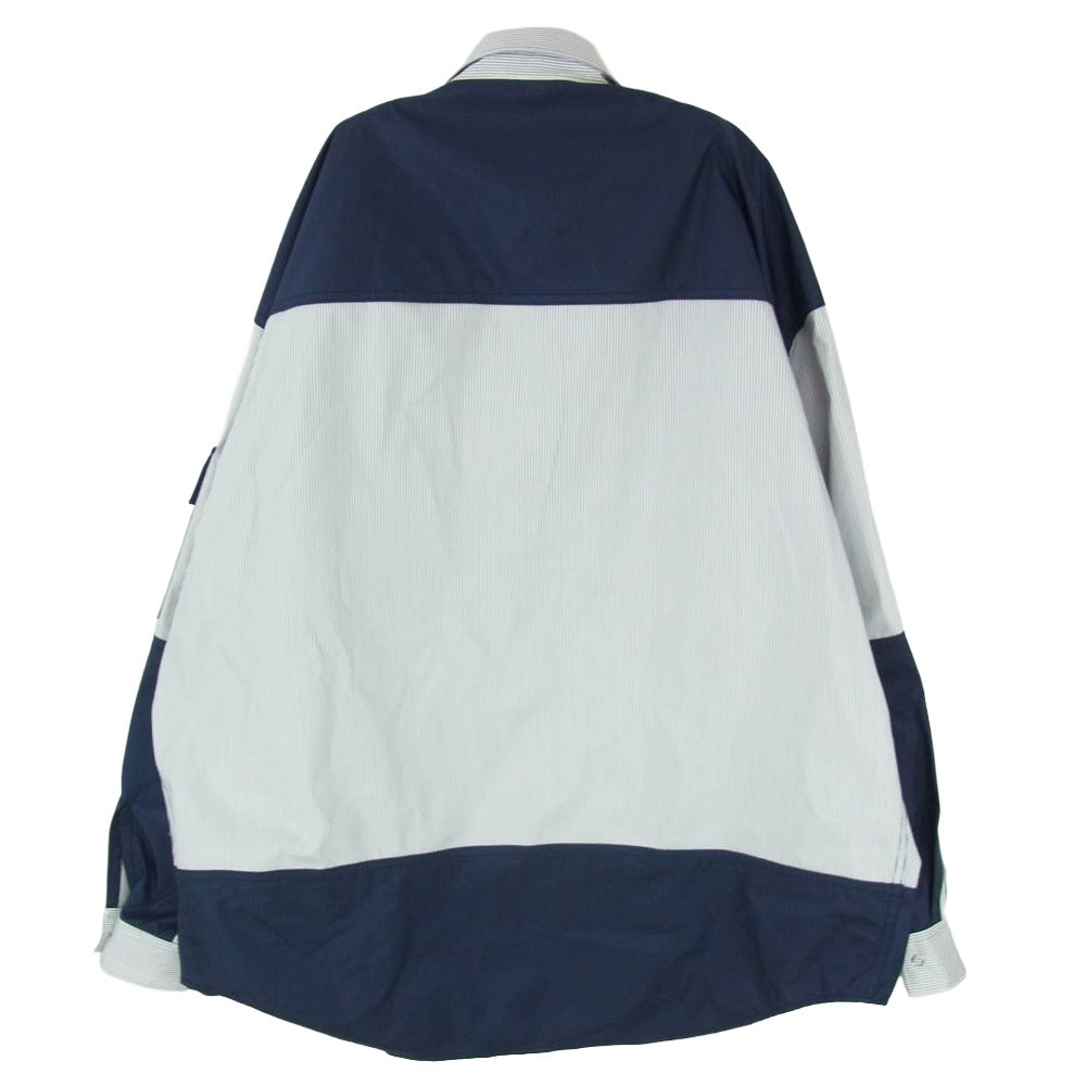 COMME des GARCONS HOMME コムデギャルソンオム 23AW HL-B007 ナイロン切替 フロントジップ スナップボタン ストライプ シャツ ジャケット ネイビー系 M【中古】