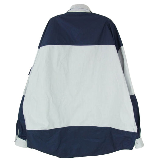 COMME des GARCONS HOMME コムデギャルソンオム 23AW HL-B007 ナイロン切替 フロントジップ スナップボタン ストライプ シャツ ジャケット ネイビー系 M【中古】