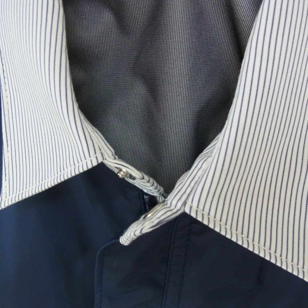 COMME des GARCONS HOMME コムデギャルソンオム 23AW HL-B007 ナイロン切替 フロントジップ スナップボタン ストライプ シャツ ジャケット ネイビー系 M【中古】