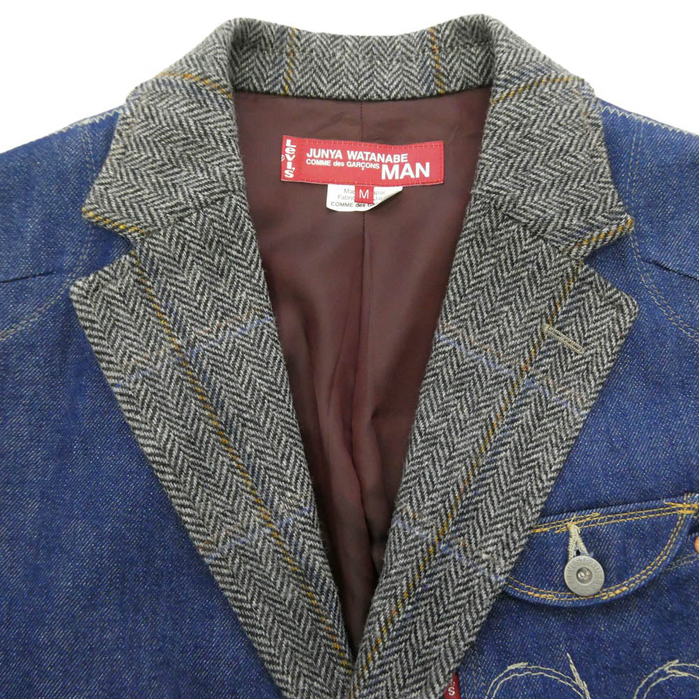 JUNYA WATANABE COMME des GARCONS MAN ジュンヤワタナベコムデギャルソンマン Levi's リーバイス 20AW WF-J005 × LEVIS デニム切替 ウール ツイード ドッキング 袖レイヤード ジャケット グレー系 ブルー系 M【中古】