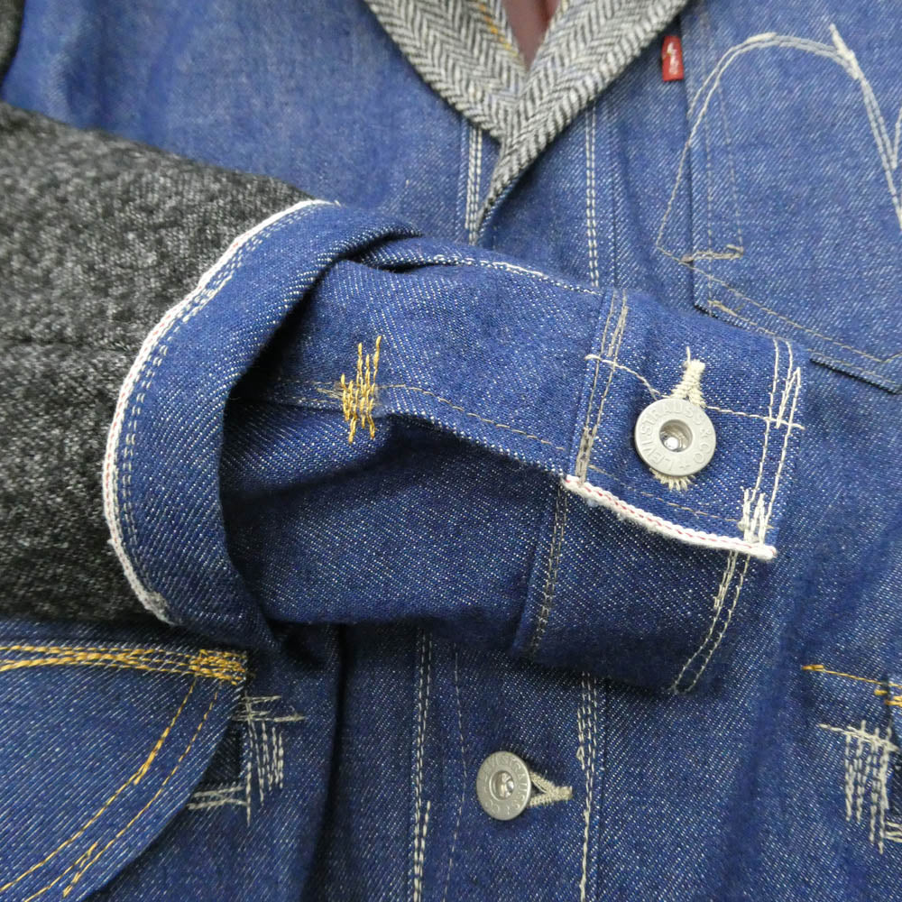 JUNYA WATANABE COMME des GARCONS MAN ジュンヤワタナベコムデギャルソンマン Levi's リーバイス 20AW WF-J005 × LEVIS デニム切替 ウール ツイード ドッキング 袖レイヤード ジャケット グレー系 ブルー系 M【中古】