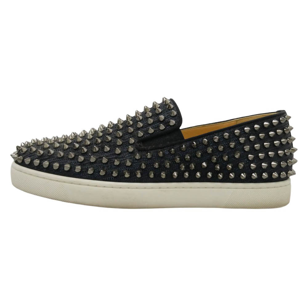 Christian Louboutin クリスチャンルブタン ROLLER BOAT FLAT CALF GLITTER GG ローラーボード スタッズ スリッポン スニーカー ダークネイビー系 シルバー系 42【中古】