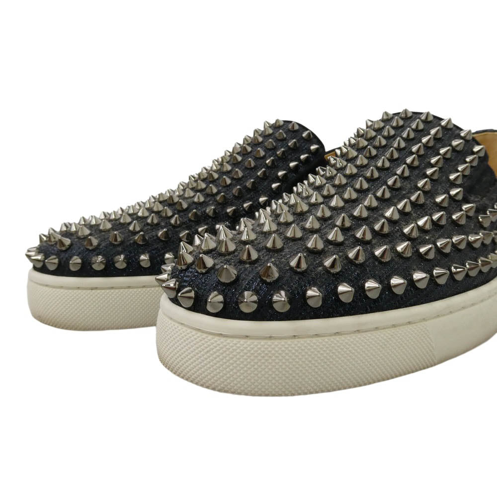 Christian Louboutin クリスチャンルブタン ROLLER BOAT FLAT CALF GLITTER GG ローラーボード スタッズ スリッポン スニーカー ダークネイビー系 シルバー系 42【中古】