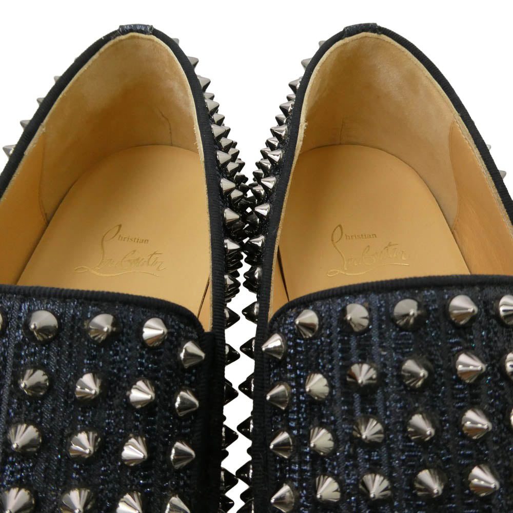 Christian Louboutin クリスチャンルブタン ROLLER BOAT FLAT CALF GLITTER GG ローラーボード スタッズ スリッポン スニーカー ダークネイビー系 シルバー系 42【中古】
