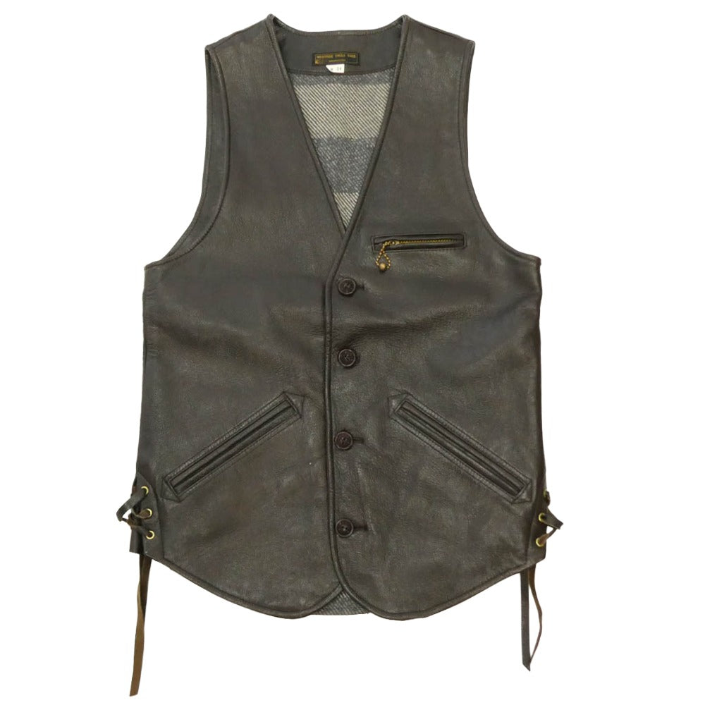 WESTRIDE ウエストライド ゴートレザー 裏地コットンネル サイドレース ベスト ダークブラウン系 34【中古】