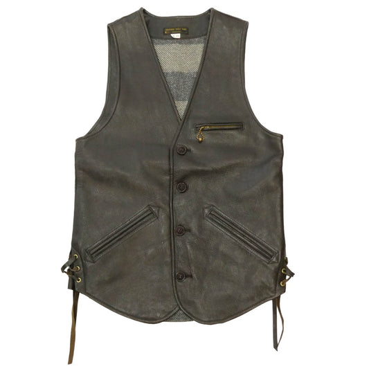 WESTRIDE ウエストライド ゴートレザー 裏地コットンネル サイドレース ベスト ダークブラウン系 34【中古】