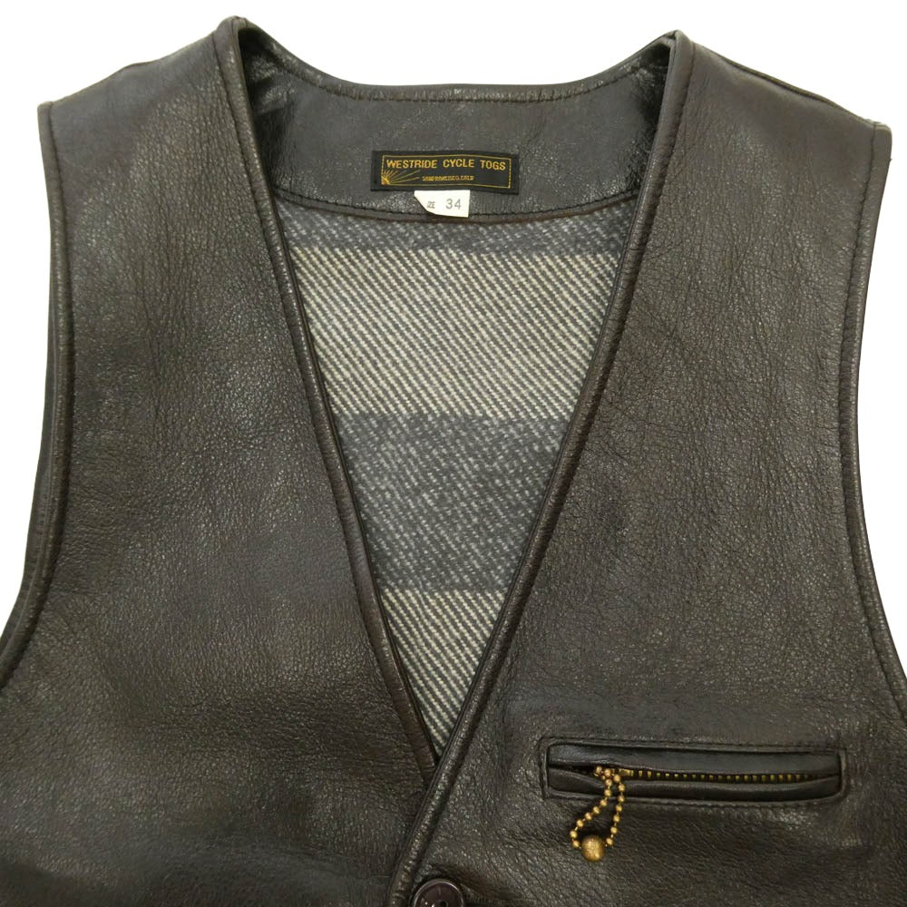 WESTRIDE ウエストライド ゴートレザー 裏地コットンネル サイドレース ベスト ダークブラウン系 34【中古】
