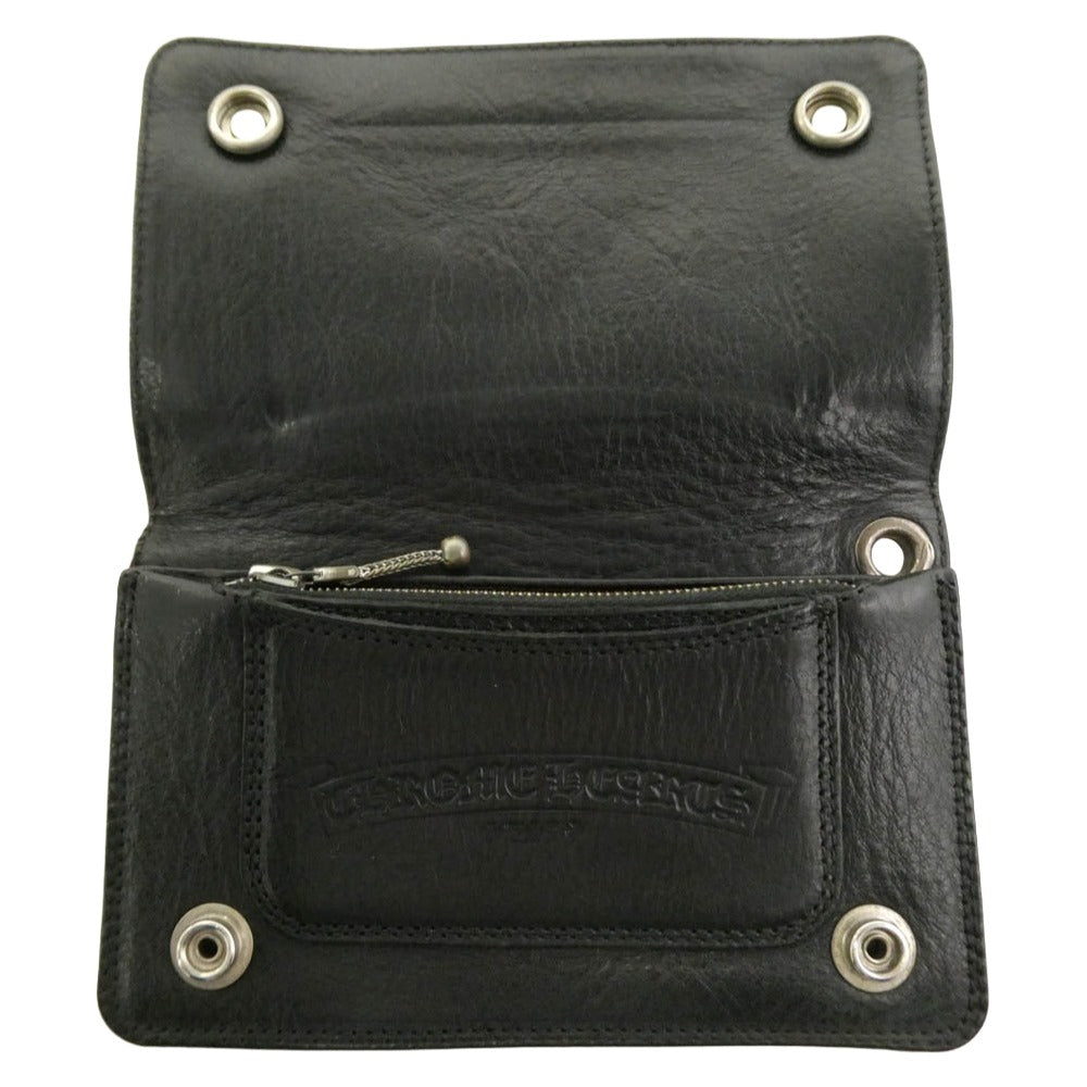 CHROME HEARTS クロムハーツ（原本無） 1ZIP 1ジップ CHプラス レザー ウォレット 二つ折り財布 ブラック系【中古】
