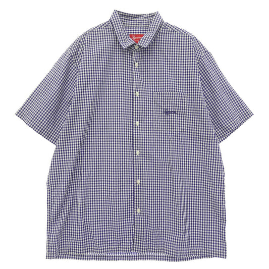 Supreme シュプリーム 21SS Gingham S/S Shirt スクリプトロゴ刺繍 ギンガムチェック 半袖 シャツ ブルー系 XL【中古】