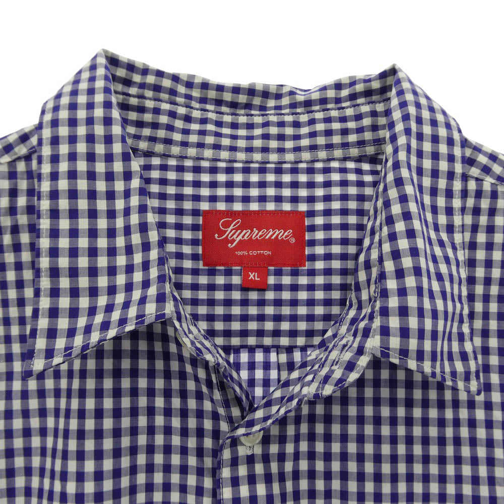 Supreme シュプリーム 21SS Gingham S/S Shirt スクリプトロゴ刺繍 ギンガムチェック 半袖 シャツ ブルー系 XL【中古】