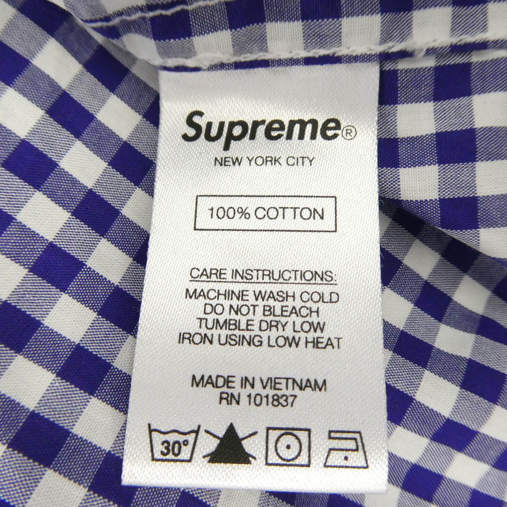 Supreme シュプリーム 21SS Gingham S/S Shirt スクリプトロゴ刺繍 ギンガムチェック 半袖 シャツ ブルー系 XL【中古】