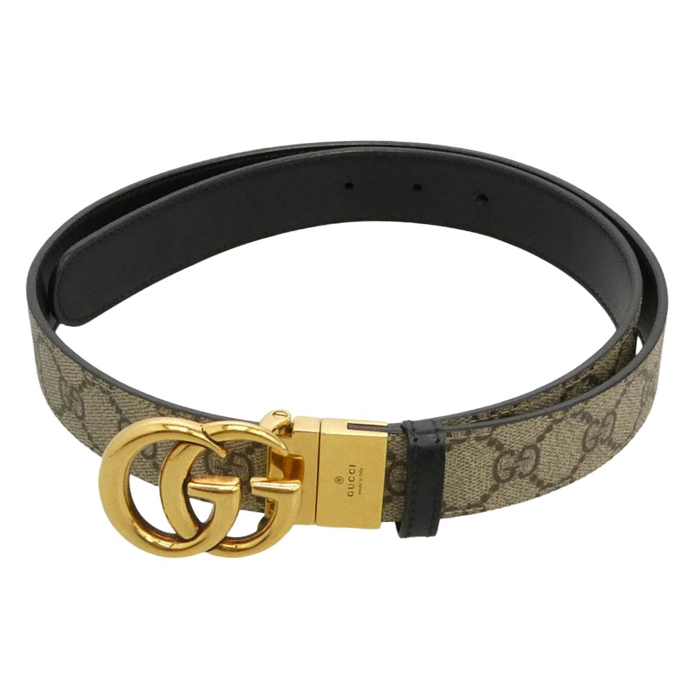 GUCCI グッチ 659417 GGエンブレム リバーシブル レザー ベルト グレー系 ブラック系 30【美品】【中古】