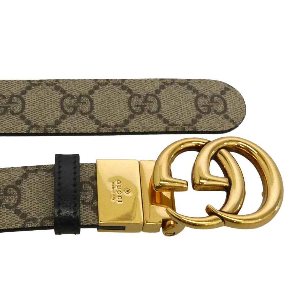GUCCI グッチ 659417 GGエンブレム リバーシブル レザー ベルト グレー系 ブラック系 30【美品】【中古】