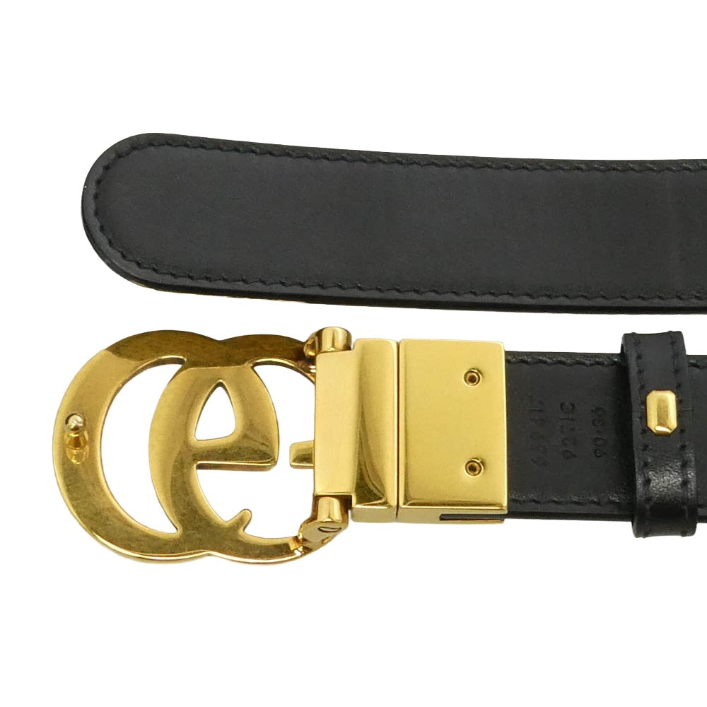 GUCCI グッチ 659417 GGエンブレム リバーシブル レザー ベルト グレー系 ブラック系 30【美品】【中古】