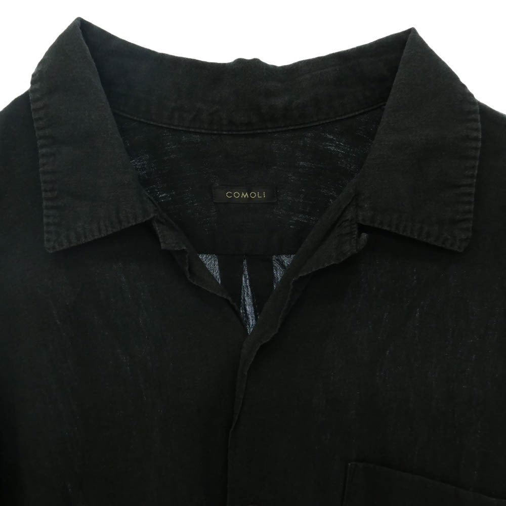 COMOLI コモリ 21SS T01-02012 ベタシャン オープンカラー 開襟 半袖シャツ ブラック系 3【中古】
