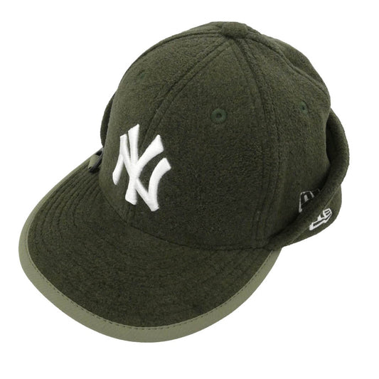 NEW ERA ニューエラ 59FIFTY Flip Down フリップダウン ニューヨーク・ヤンキース ロゴ刺繍 イヤーフラップ キャップ 帽子 カーキ系 60.6ｃｍ【中古】