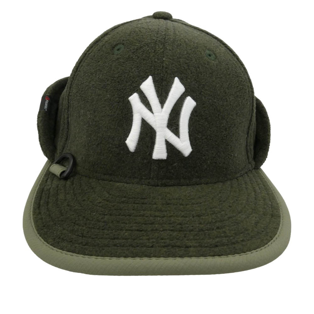 NEW ERA ニューエラ 59FIFTY Flip Down フリップダウン ニューヨーク・ヤンキース ロゴ刺繍 イヤーフラップ キャップ 帽子 カーキ系 60.6ｃｍ【中古】