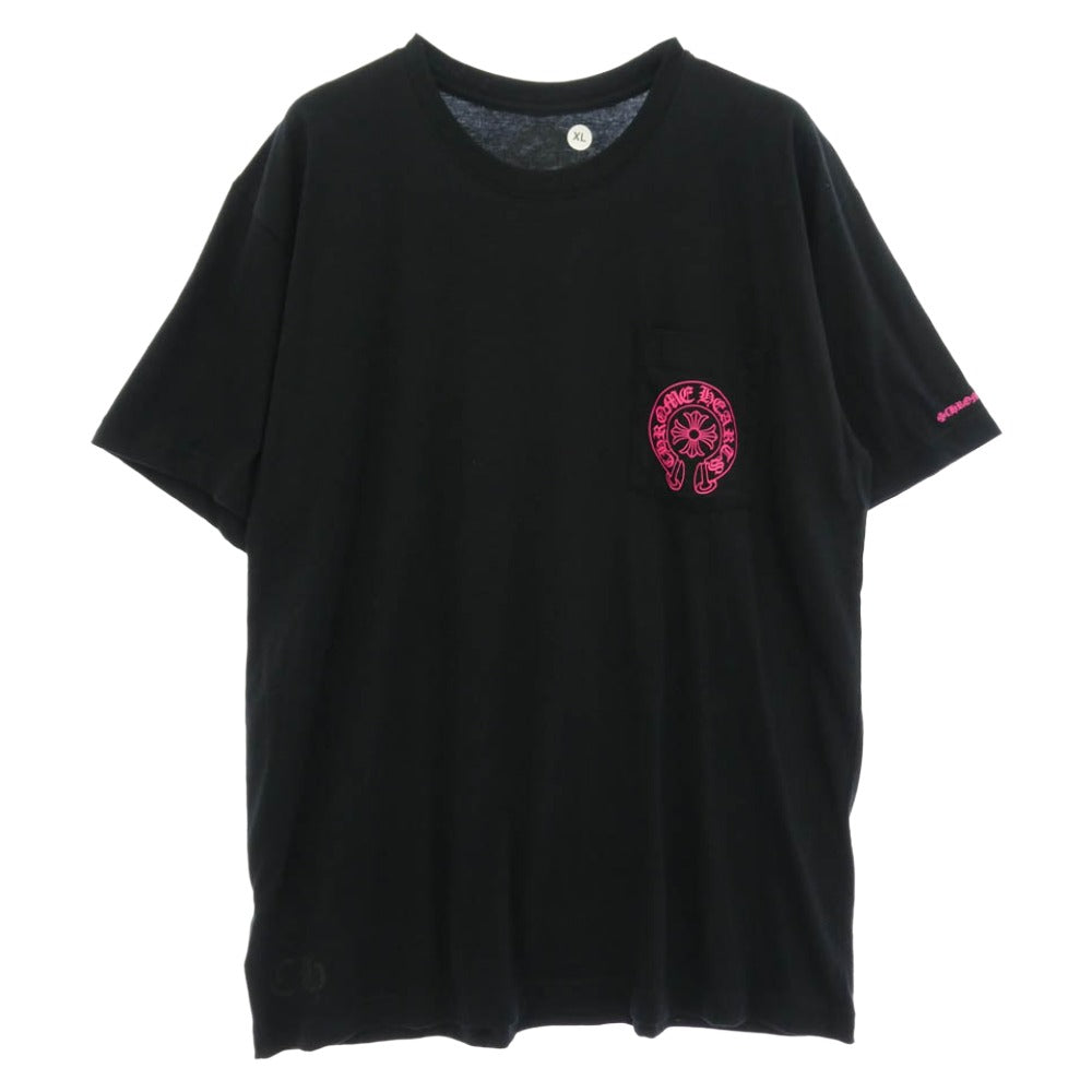 CHROME HEARTS クロムハーツ（原本無） PINK HORSESHOE S/S TEE ピンクホースシュープリント ポケット付き 半袖 Tシャツ クルーネック カットソー ブラック系 XL【中古】