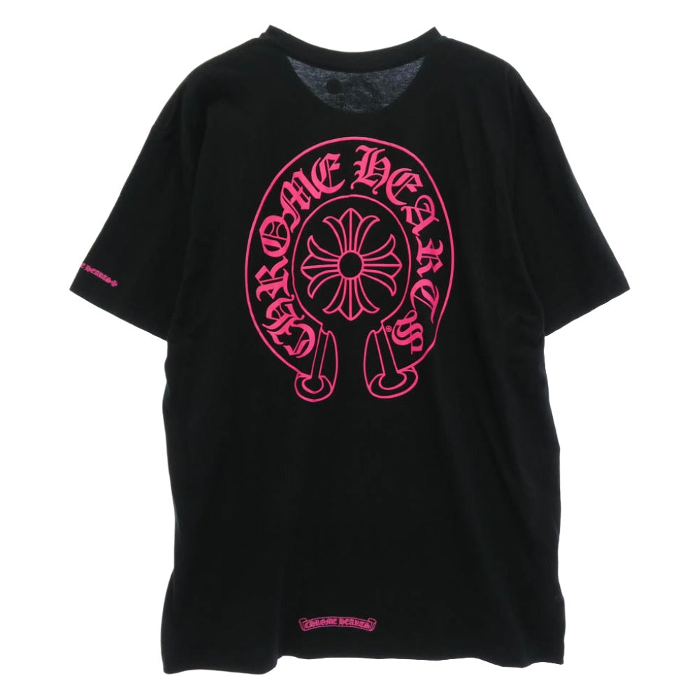 CHROME HEARTS クロムハーツ（原本無） PINK HORSESHOE S/S TEE ピンクホースシュープリント ポケット付き 半袖 Tシャツ クルーネック カットソー ブラック系 XL【中古】