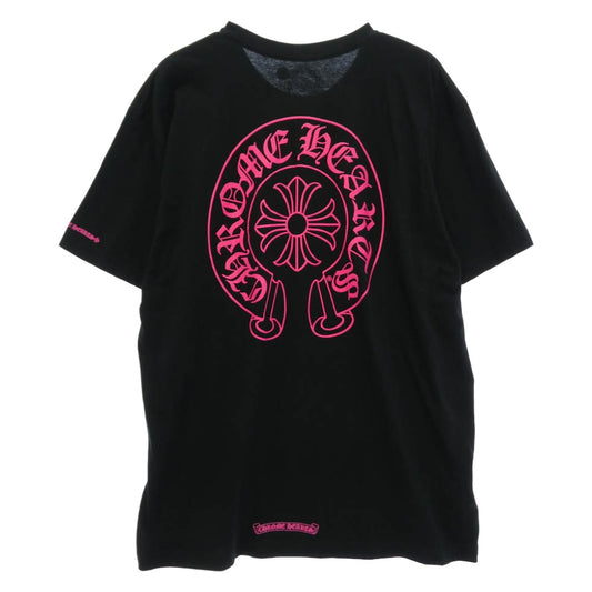 CHROME HEARTS クロムハーツ（原本無） PINK HORSESHOE S/S TEE ピンクホースシュープリント ポケット付き 半袖 Tシャツ クルーネック カットソー ブラック系 XL【中古】