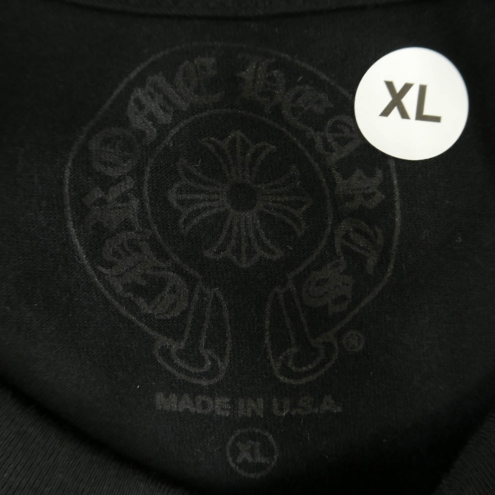 CHROME HEARTS クロムハーツ（原本無） PINK HORSESHOE S/S TEE ピンクホースシュープリント ポケット付き 半袖 Tシャツ クルーネック カットソー ブラック系 XL【中古】