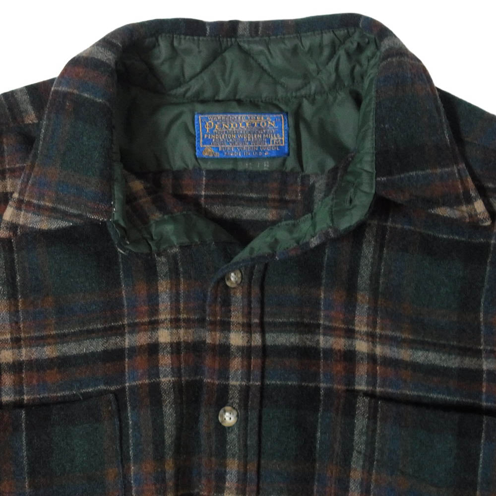 PENDLETON ペンドルトン 70s USA製 ウール チェック シャツ グリーン系 M【中古】