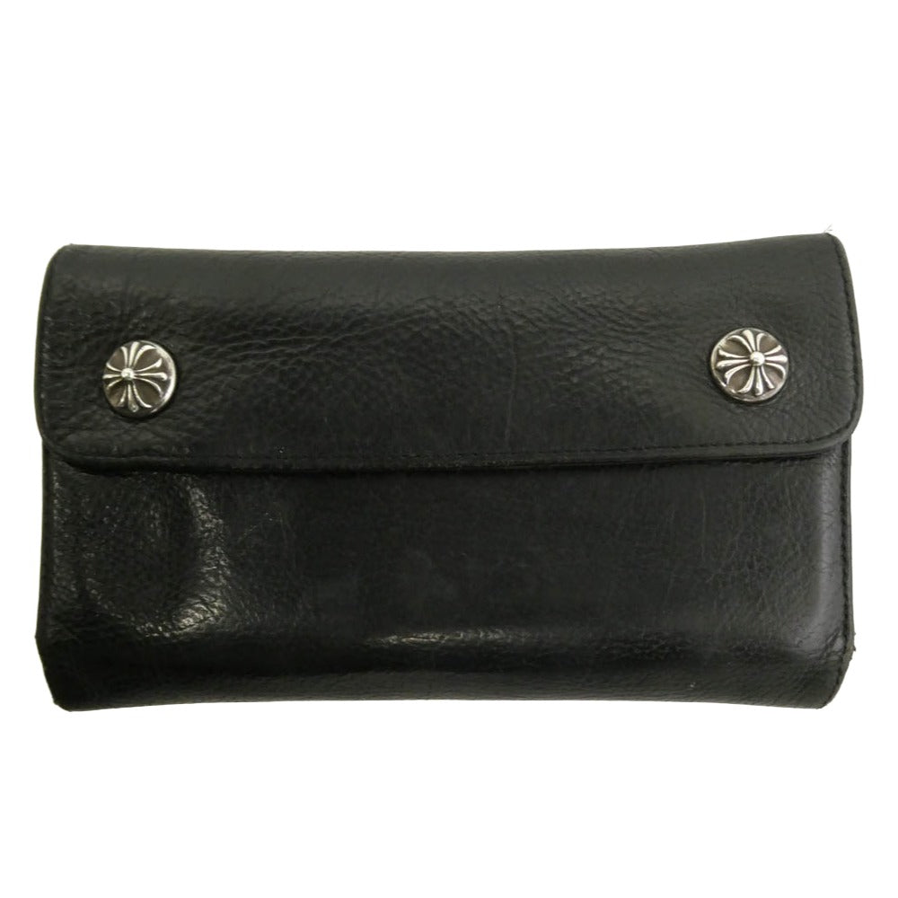 CHROME HEARTS クロムハーツ（原本無） WAVE クロスボールボタン ウェーブ レザー ロングウォレット ブラック系【中古】