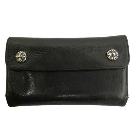 CHROME HEARTS クロムハーツ（原本無） WAVE クロスボールボタン ウェーブ レザー ロングウォレット ブラック系【中古】
