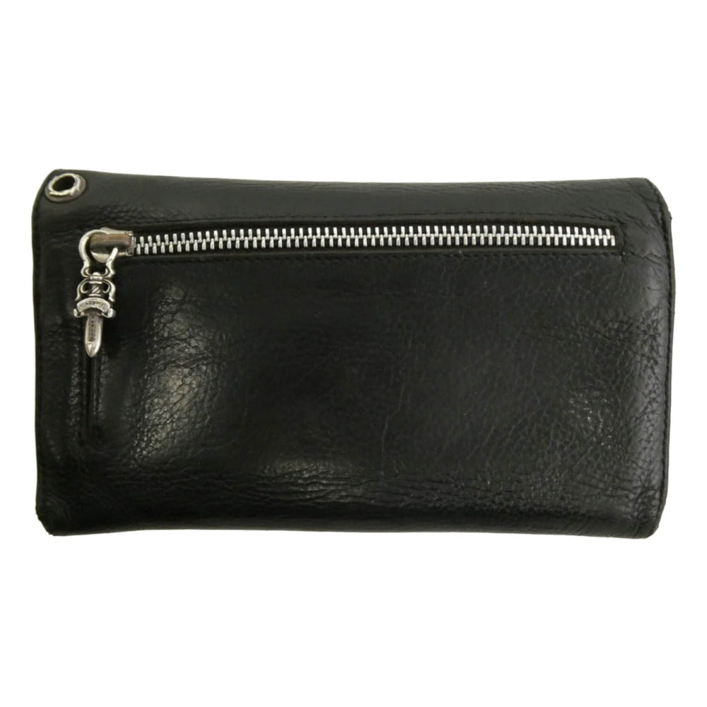 CHROME HEARTS クロムハーツ（原本無） WAVE クロスボールボタン ウェーブ レザー ロングウォレット ブラック系【中古】