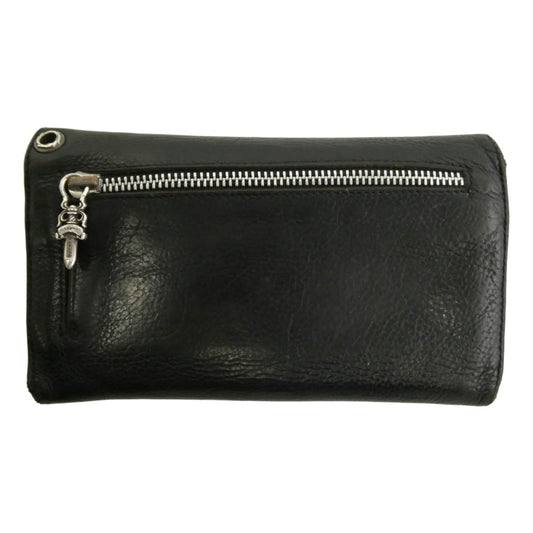 CHROME HEARTS クロムハーツ（原本無） WAVE クロスボールボタン ウェーブ レザー ロングウォレット ブラック系【中古】