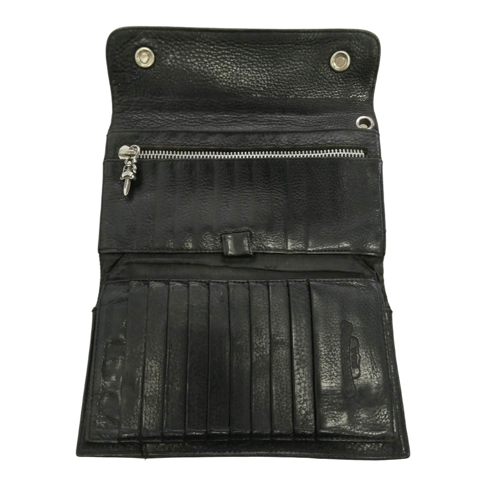 CHROME HEARTS クロムハーツ（原本無） WAVE クロスボールボタン ウェーブ レザー ロングウォレット ブラック系【中古】
