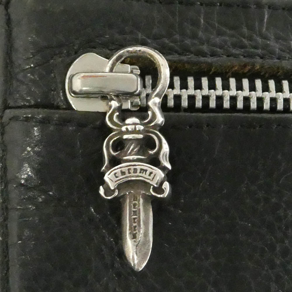 CHROME HEARTS クロムハーツ（原本無） WAVE クロスボールボタン ウェーブ レザー ロングウォレット ブラック系【中古】