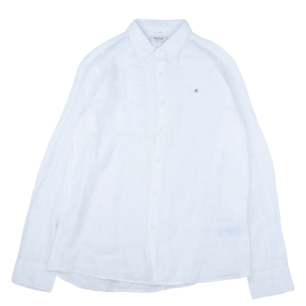 REPLAY リプレイ ガーメントダイ リネン 長袖 シャツ ホワイト系 XL【美品】【中古】