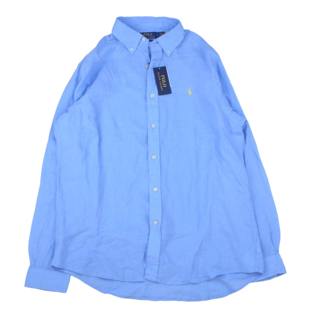 POLO RALPH LAUREN ポロ・ラルフローレン MNPOWOV16825017 CLASSIC FIT クラシック フィット リネン BD ボタンダウン 長袖 シャツ ブルー系 L【美品】【中古】