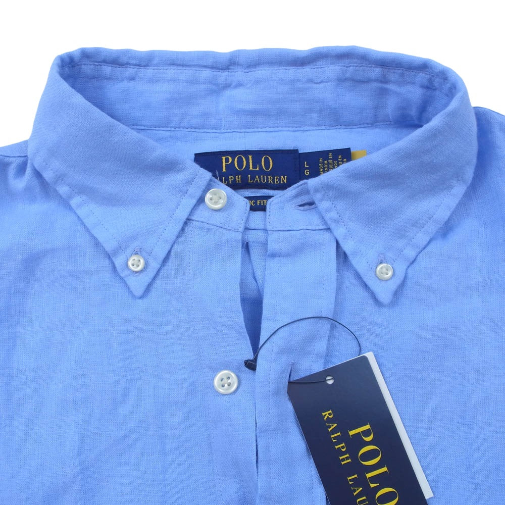 POLO RALPH LAUREN ポロ・ラルフローレン MNPOWOV16825017 CLASSIC FIT クラシック フィット リネン BD ボタンダウン 長袖 シャツ ブルー系 L【美品】【中古】