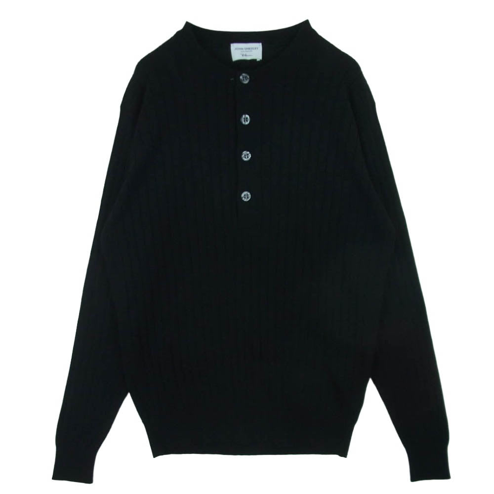 JOHN SMEDLEY ジョンスメドレー Ron Herman ロンハーマン 英国製 Henry Neck Knit ロンハーマン別注 ヘンリーネック 長袖 ニット セーター ブラック系 L【中古】