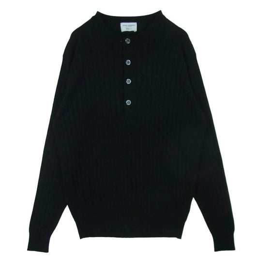 JOHN SMEDLEY ジョンスメドレー Ron Herman ロンハーマン 英国製 Henry Neck Knit ロンハーマン別注 ヘンリーネック 長袖 ニット セーター ブラック系 L【中古】