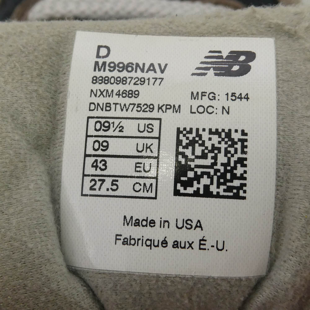 NEW BALANCE ニューバランス M996NAV スエード メッシュ ローカット スニーカー マルチカラー系 27.5cm【中古】