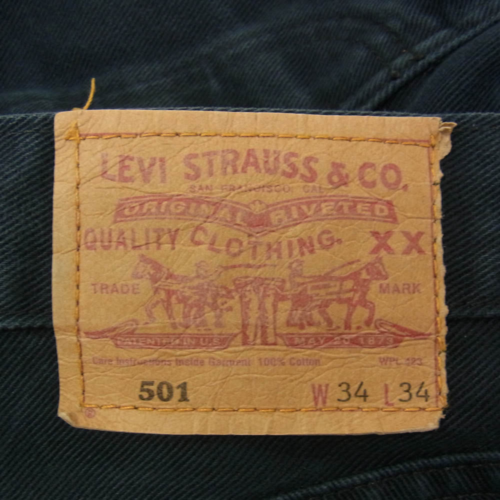Levi's リーバイス 90s フランス製 ユーロ 501 後染め ボタン フライ ブラック デニム パンツ ボタン裏 刻印 275 ブラック系 34【中古】