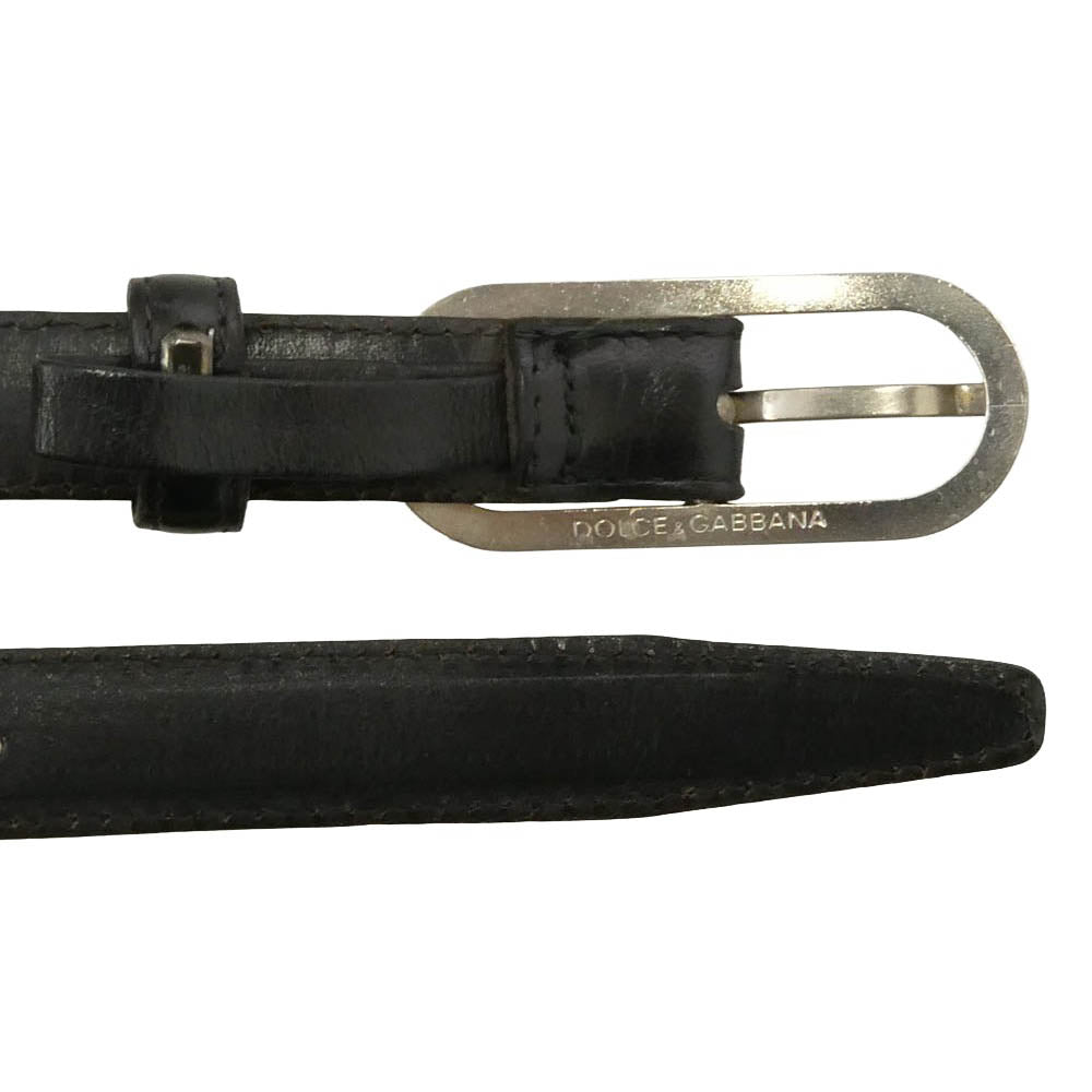 DOLCE&GABBANA ドルチェアンドガッバーナ レザー ナロー ベルト ブラック系 42【中古】