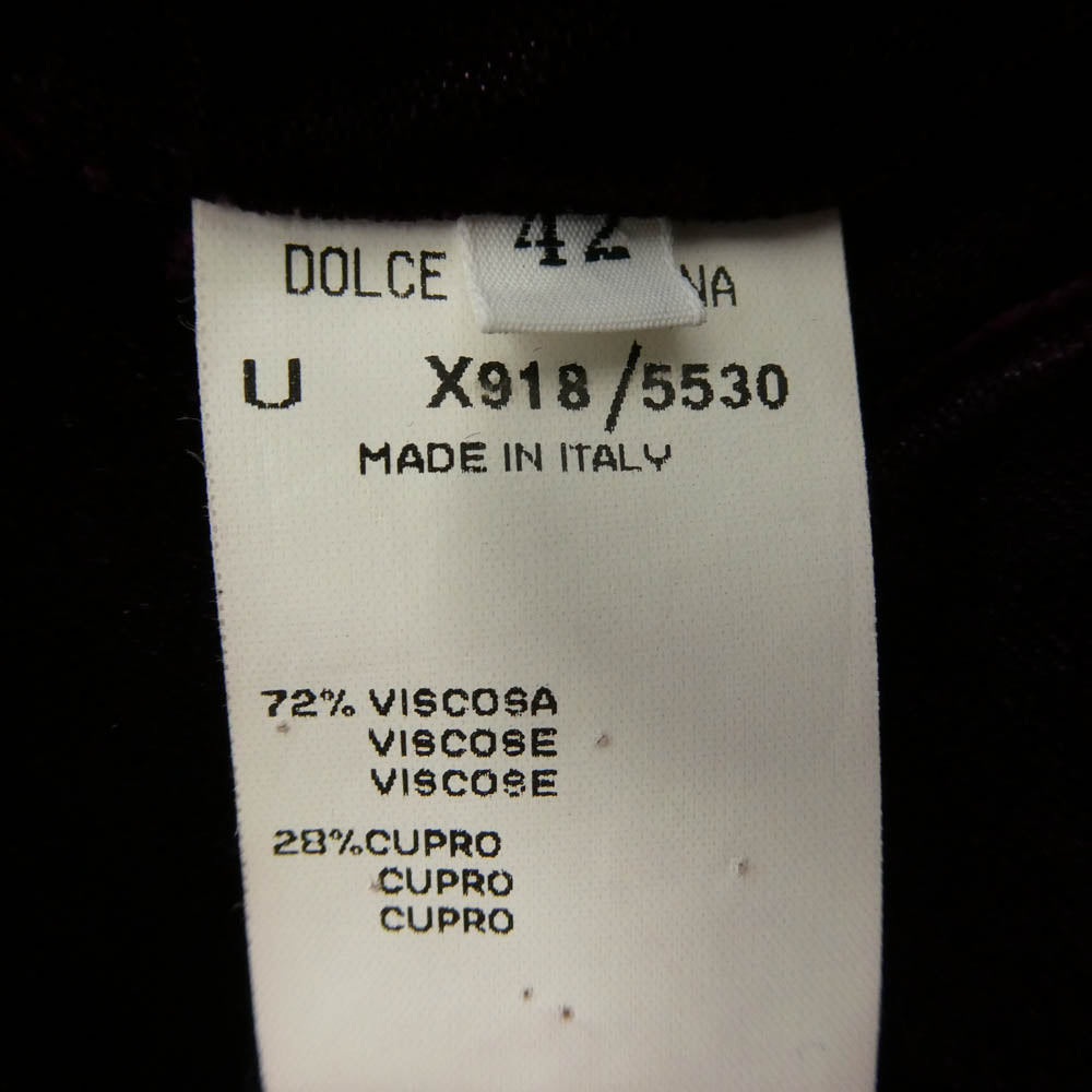 DOLCE&GABBANA ドルチェアンドガッバーナ ベロア ノースリーブ ロング ワンピース ワインレッド系 42【中古】