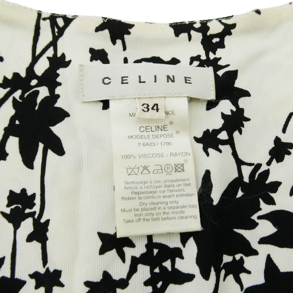 CELINE セリーヌ 2 6A23 / 1700 ファービー期 フランス製 ボタニカル ロゴ プリント ビスコース レーヨン ワンピース ホワイト系 34【中古】