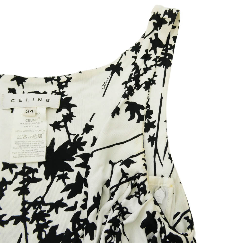 CELINE セリーヌ 2 6A23 / 1700 ファービー期 フランス製 ボタニカル ロゴ プリント ビスコース レーヨン ワンピース ホワイト系 34【中古】