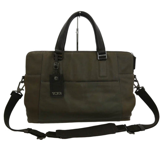 TUMI トゥミ 68516STM BEACON HILL Branch Slim Laptop Leather Brief レザー ブリーフケース ビジネスバッグ カーキ系【中古】