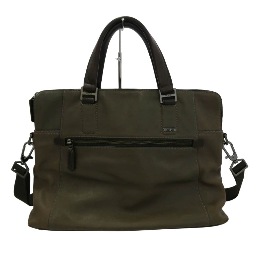 TUMI トゥミ 68516STM BEACON HILL Branch Slim Laptop Leather Brief レザー ブリーフケース ビジネスバッグ カーキ系【中古】