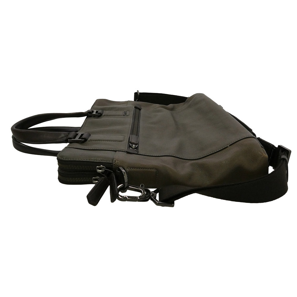 TUMI トゥミ 68516STM BEACON HILL Branch Slim Laptop Leather Brief レザー ブリーフケース ビジネスバッグ カーキ系【中古】