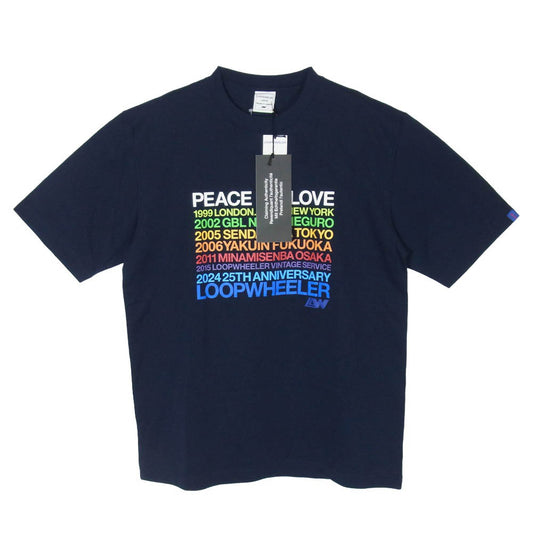 LOOPWHEELER ループウィラー 25周年記念 PEACE BIG LOVE 半袖 Tシャツ ネイビー系 L【極上美品】【中古】