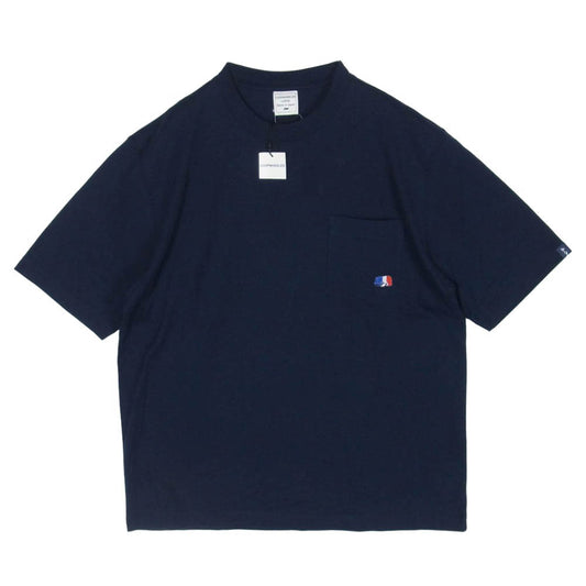 LOOPWHEELER ループウィラー トリコロールベア刺繍 ポケット付き 半袖 Tシャツ ネイビー系 L【美品】【中古】