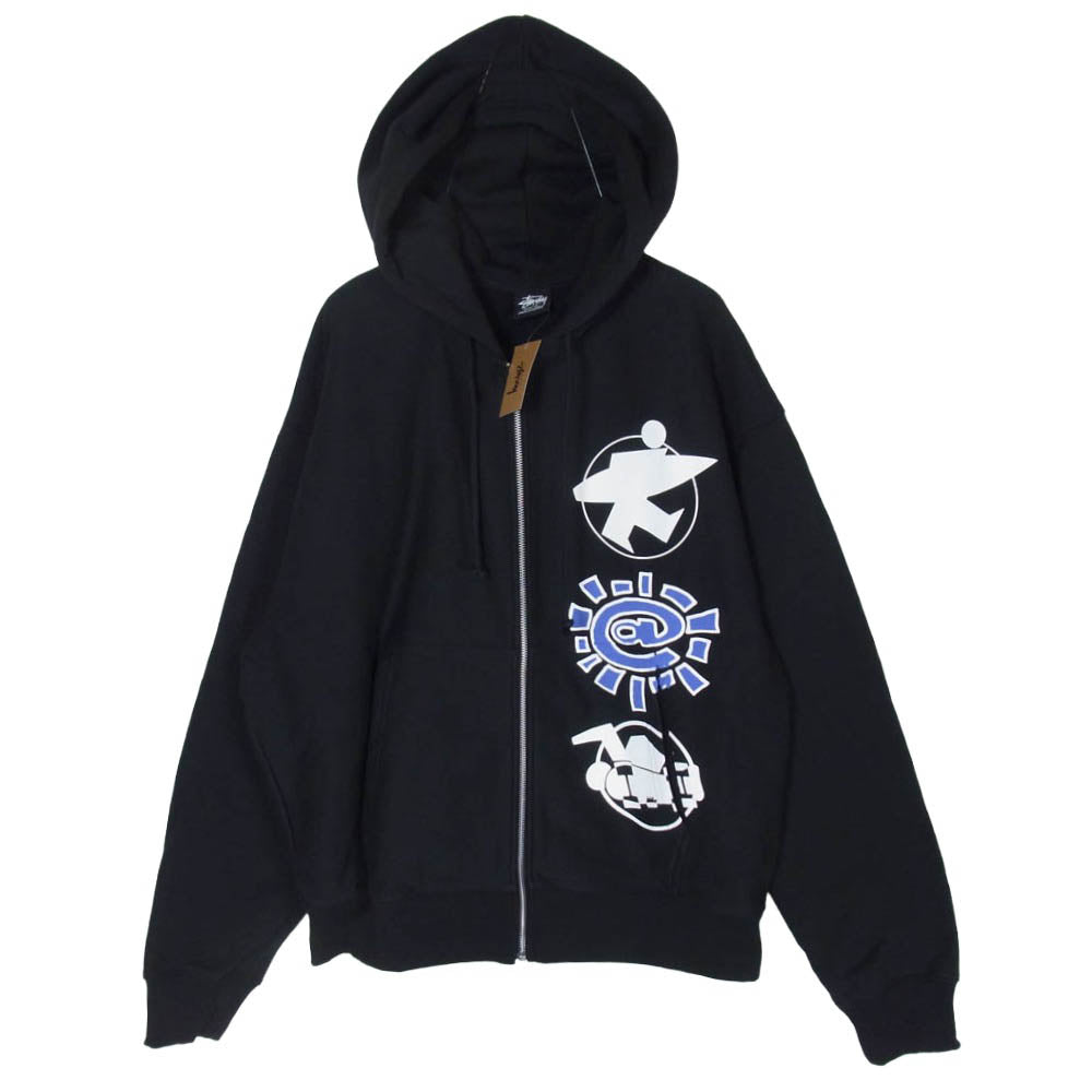 STUSSY ステューシー 26AW 26F3974049 ADWYSD Always Do What You Should Do Stack Zip Hoodie マルチモチーフ サーフプリント フルジップ フーディー パーカー ブラック系 L【極上美品】【中古】