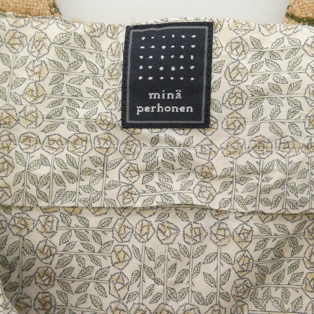 mina perhonen ミナペルホネン za9327 home circle パニーニバッグ トートバッグ ベージュ系 モスグリーン系【中古】